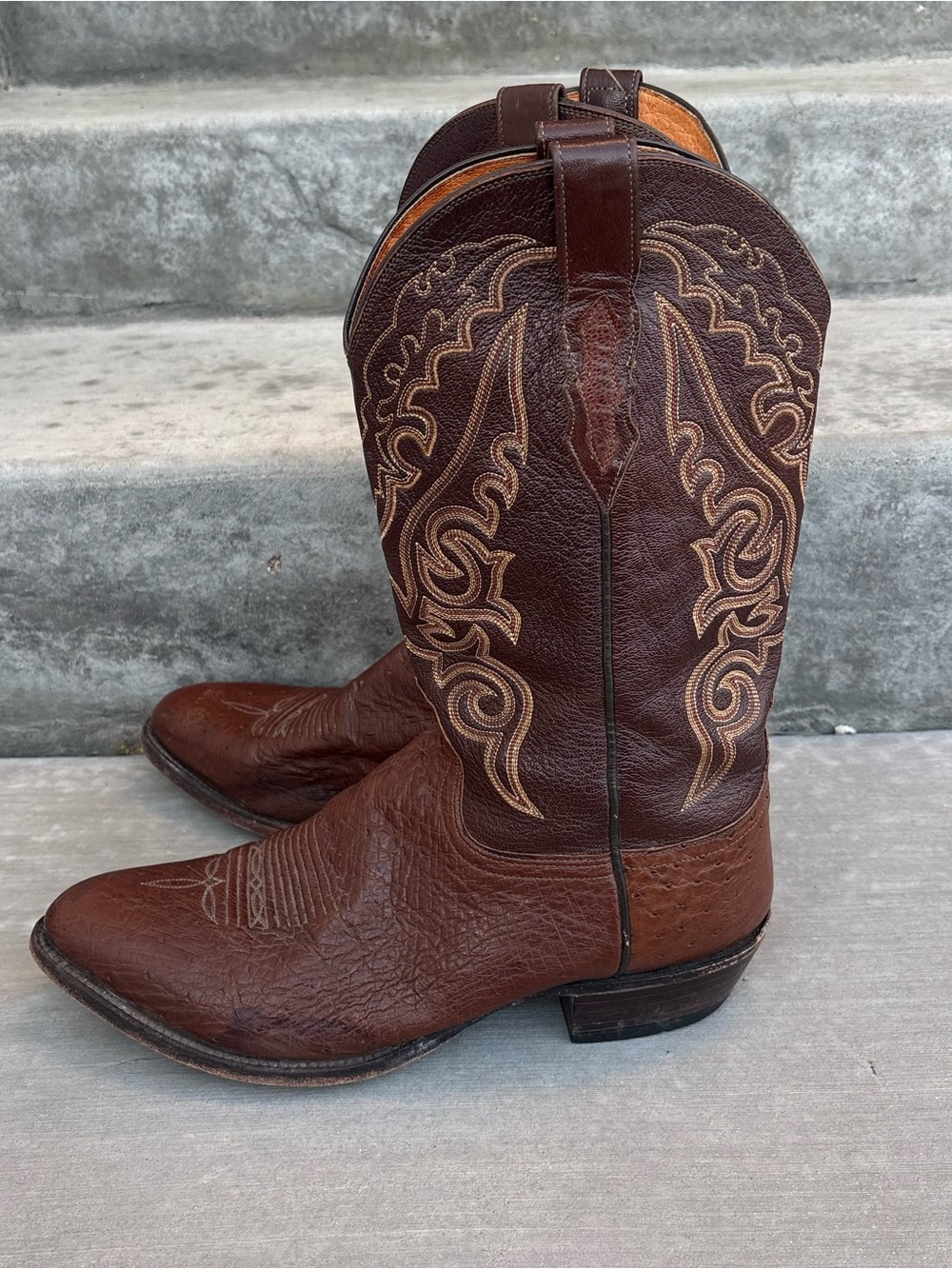 Lucchese 2000 Ostrich Leather Western Cowboy Boots Brown Men’s 12D